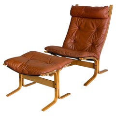 Ingmar Relling for Westnofa Leather Lounge Chair and Ottoman Vintage 1970s