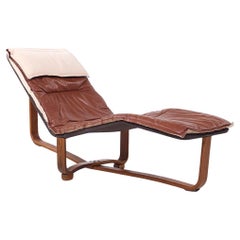 Ingmar Relling para Westnofa Chaise MCM de madera curvada reversible de cuero y lana