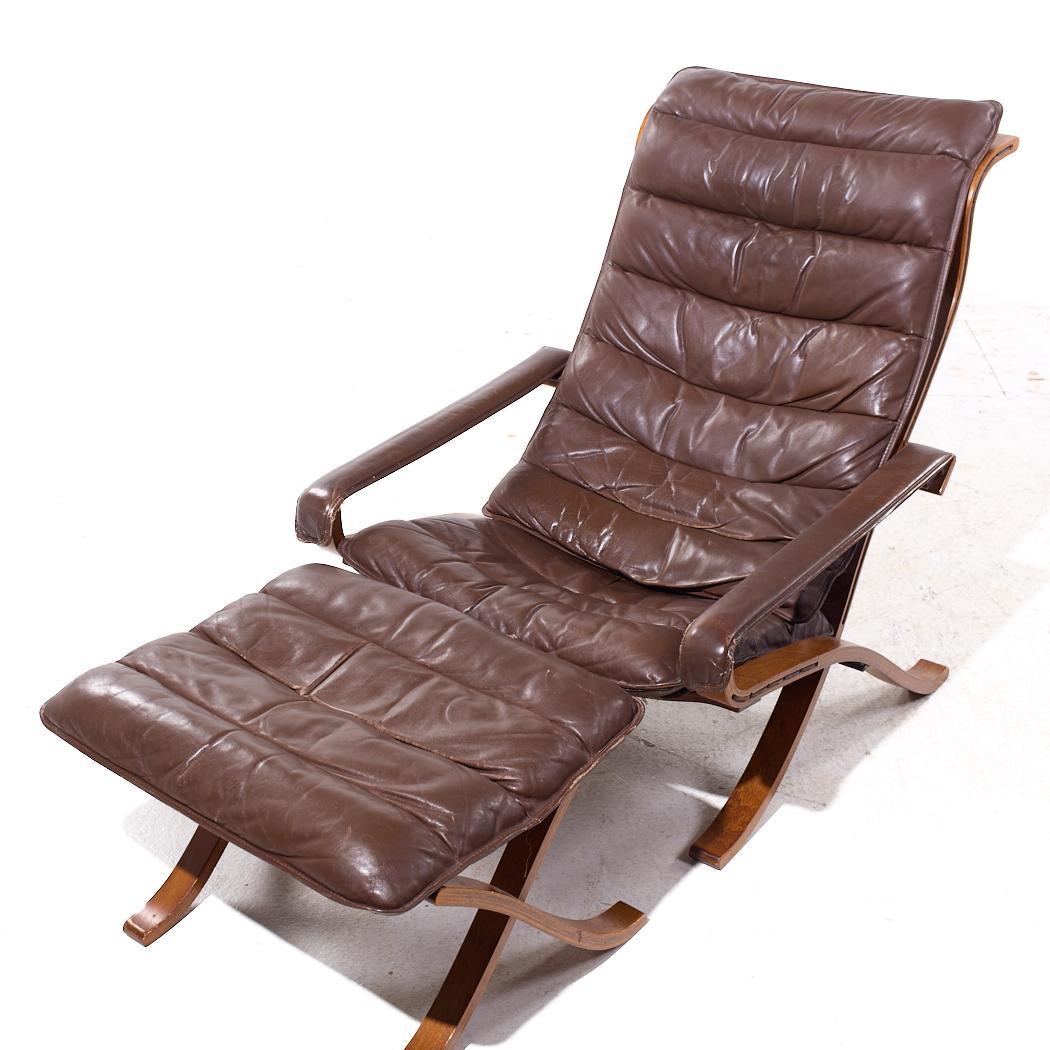 Ingmar Relling for Westnofa Mid Century Leather Lounge Chair and Ottoman 3