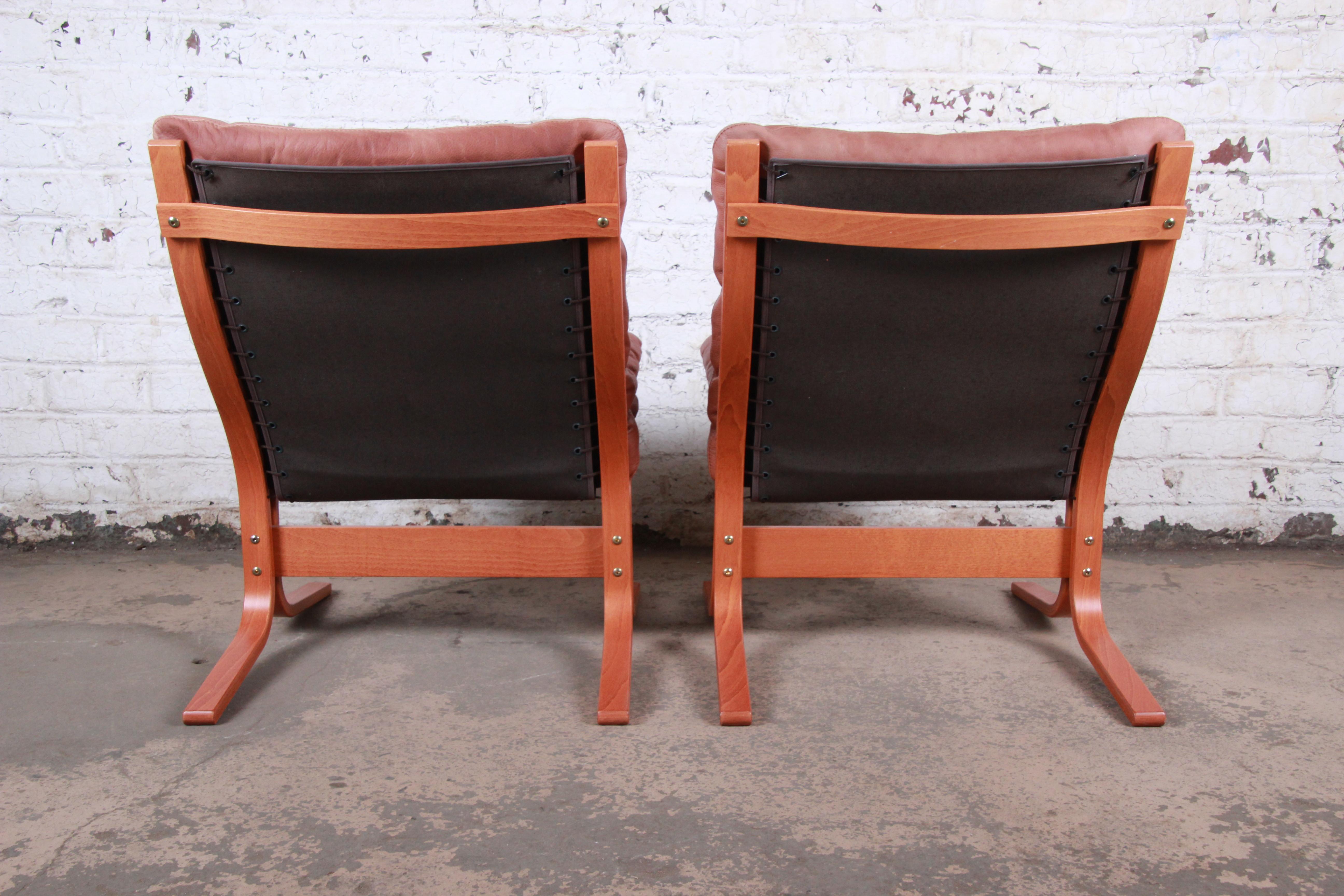 Ingmar Relling for Westnofa Teak and Leather Siesta Lounge Chairs and Ottoman 4