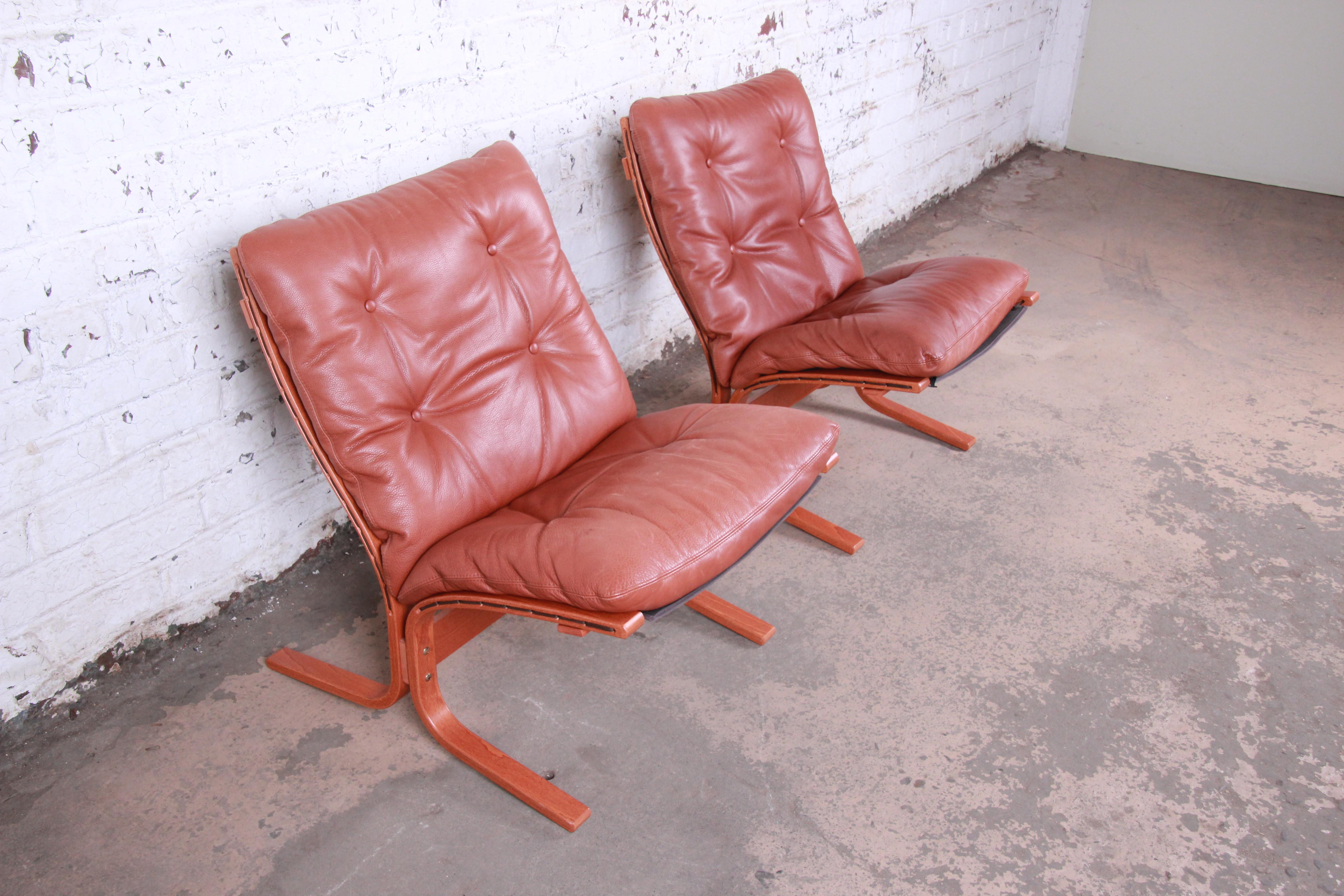 Ingmar Relling for Westnofa Teak and Leather Siesta Lounge Chairs and Ottoman 2
