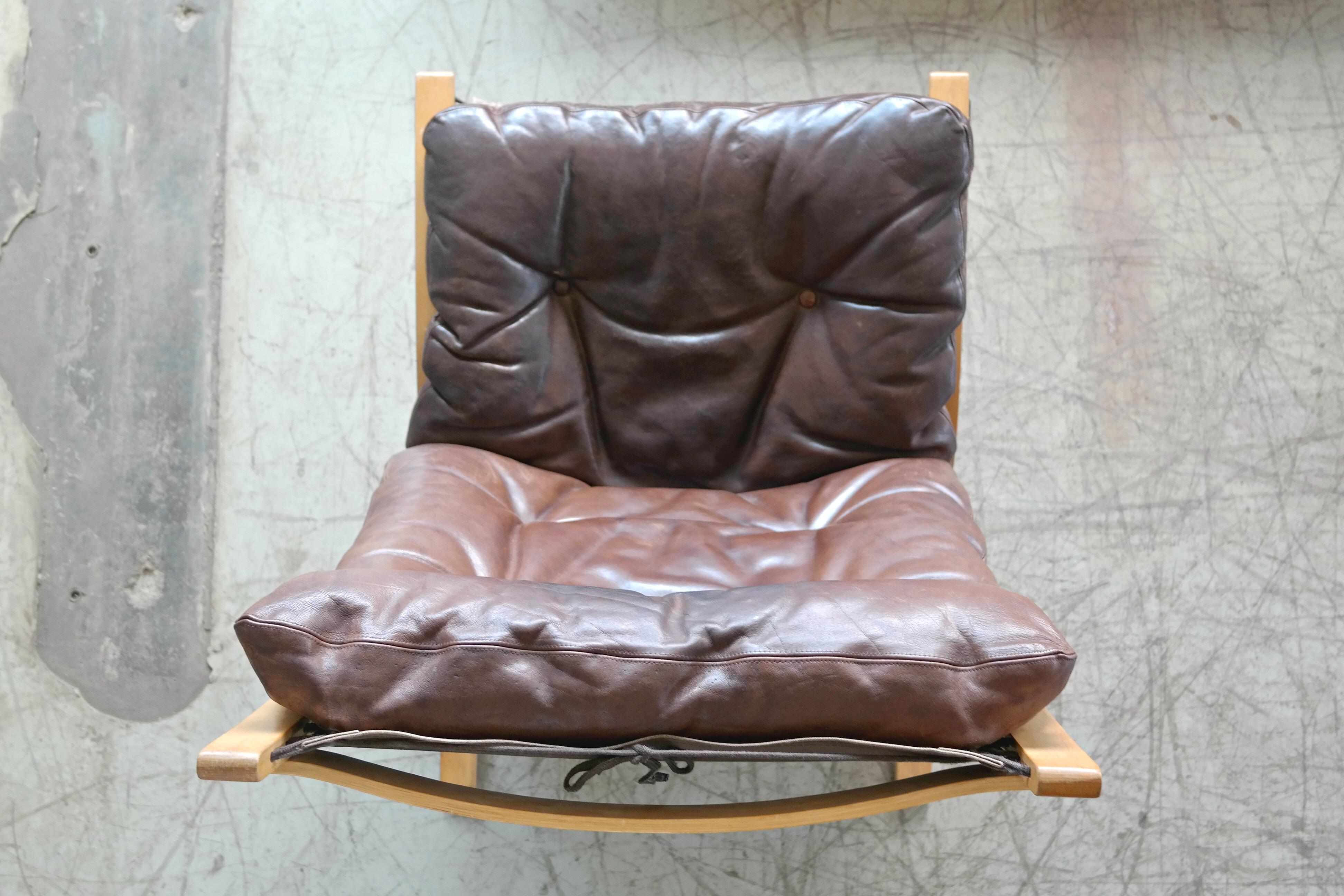 Ingmar Relling Siesta Chair with Ottoman in Brown Patinated Leather by Westnofa 1