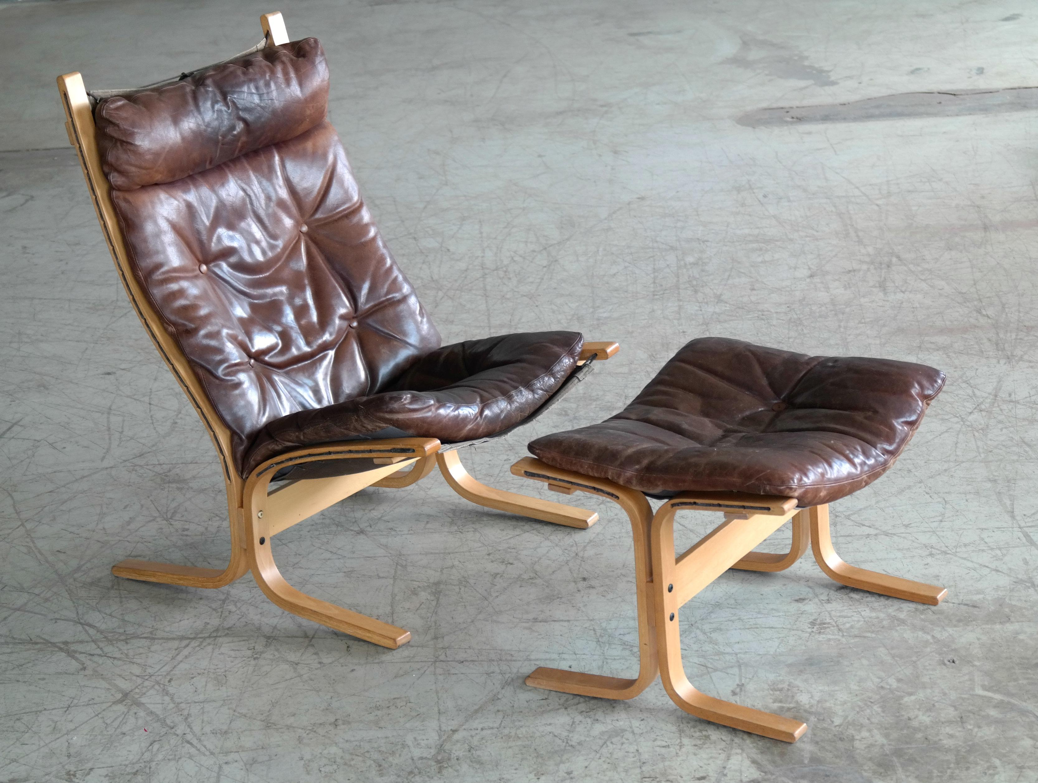 Ingmar Relling Siesta Chair with Ottoman in Brown Patinated Leather by Westnofa 2