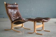 Chaise Ingmar Relling Siesta avec Ottomane en Cuir Patiné Marron par Westnofa