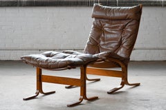 Chaise Ingmar Relling Siesta avec Ottomane en Cuir Patiné Marron par Westnofa