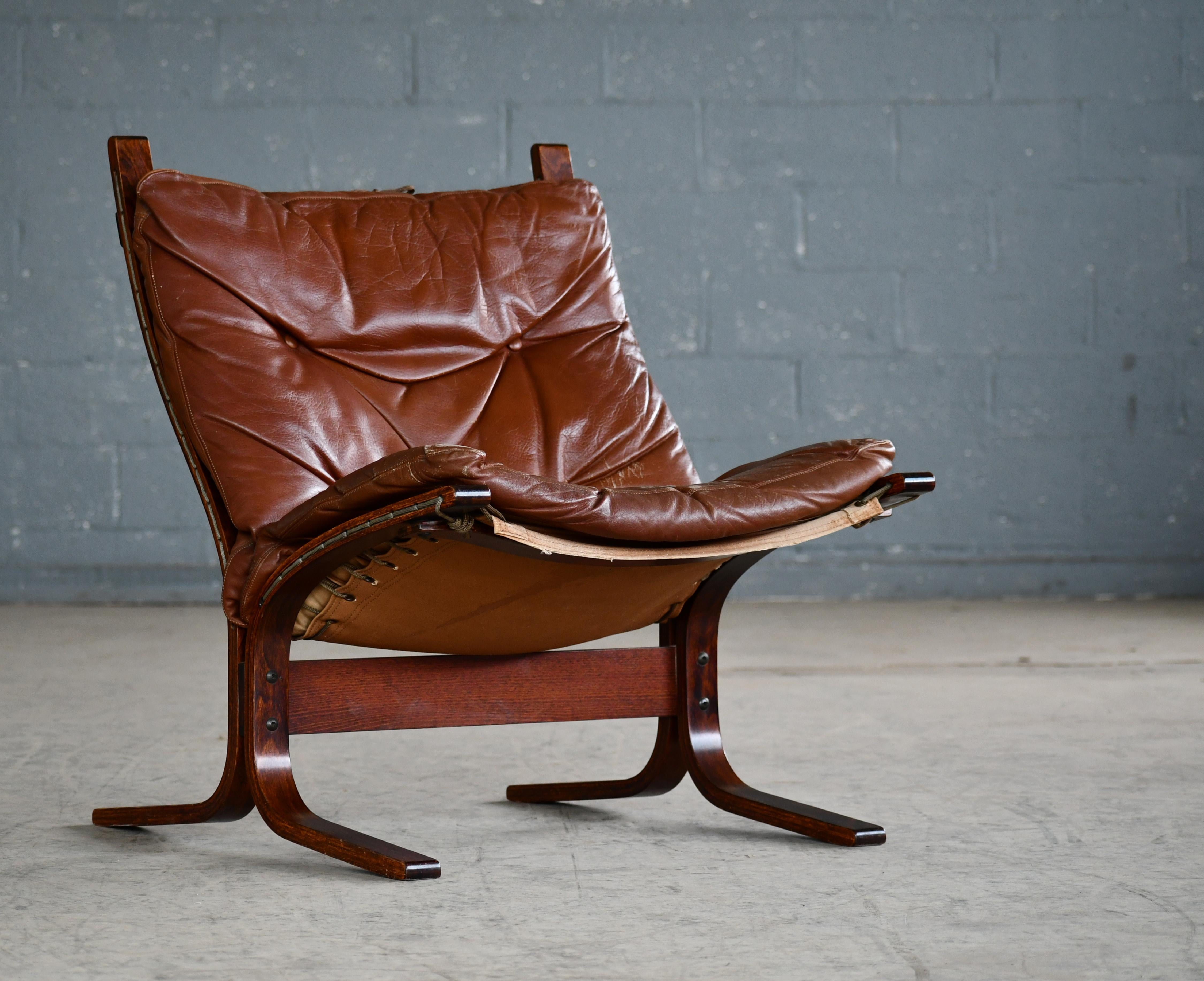 Scandinavian Modern Ingmar Relling Siesta Sling Chair in Cappuccino Leather for Westnofa