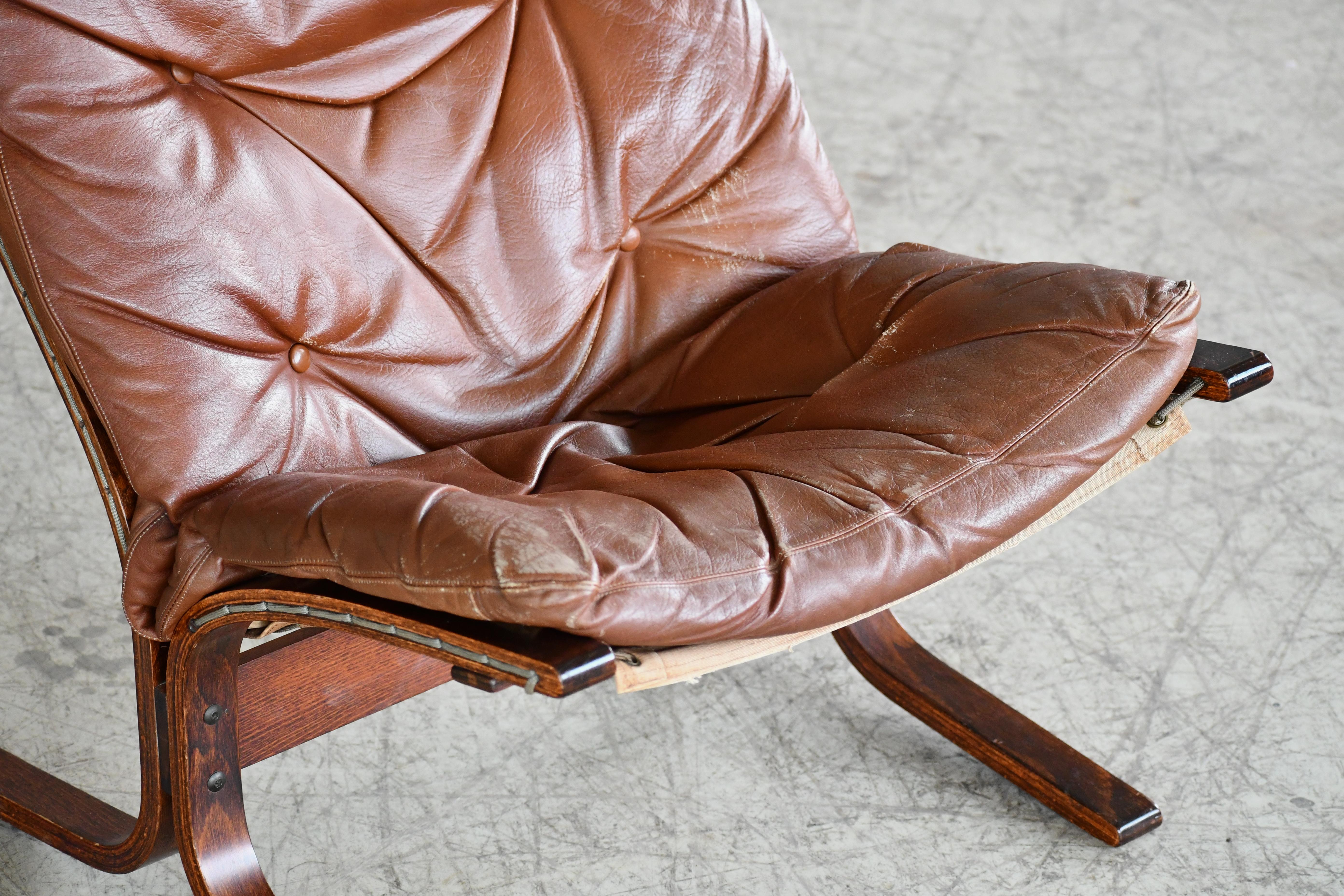 Ingmar Relling Siesta Sling Chair in Cappuccino Leather for Westnofa In Good Condition In Bridgeport, CT