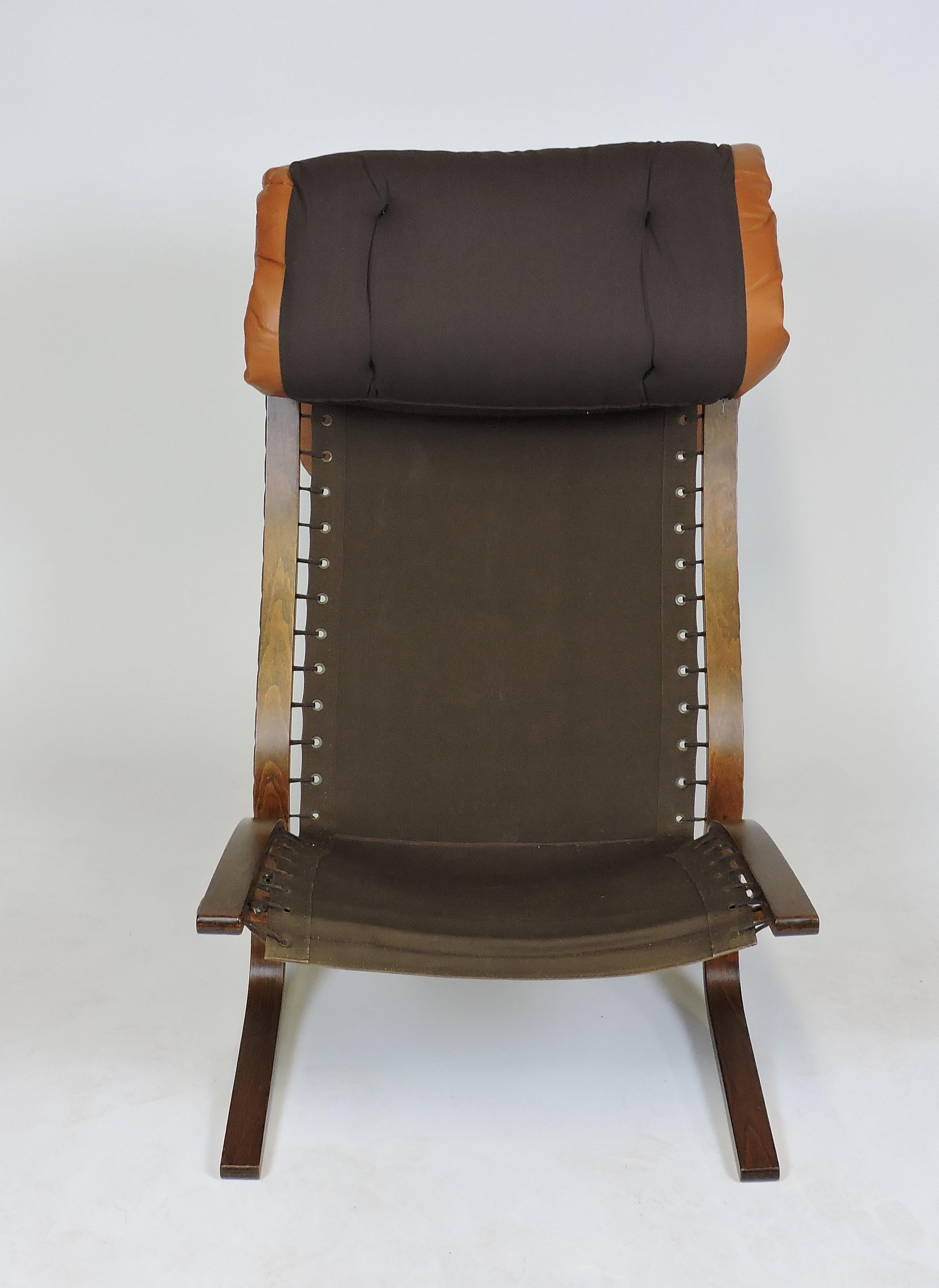 Leather Ingmar Relling Danish Modern Siesta High Back Sling Lounge Chair by Westnofa