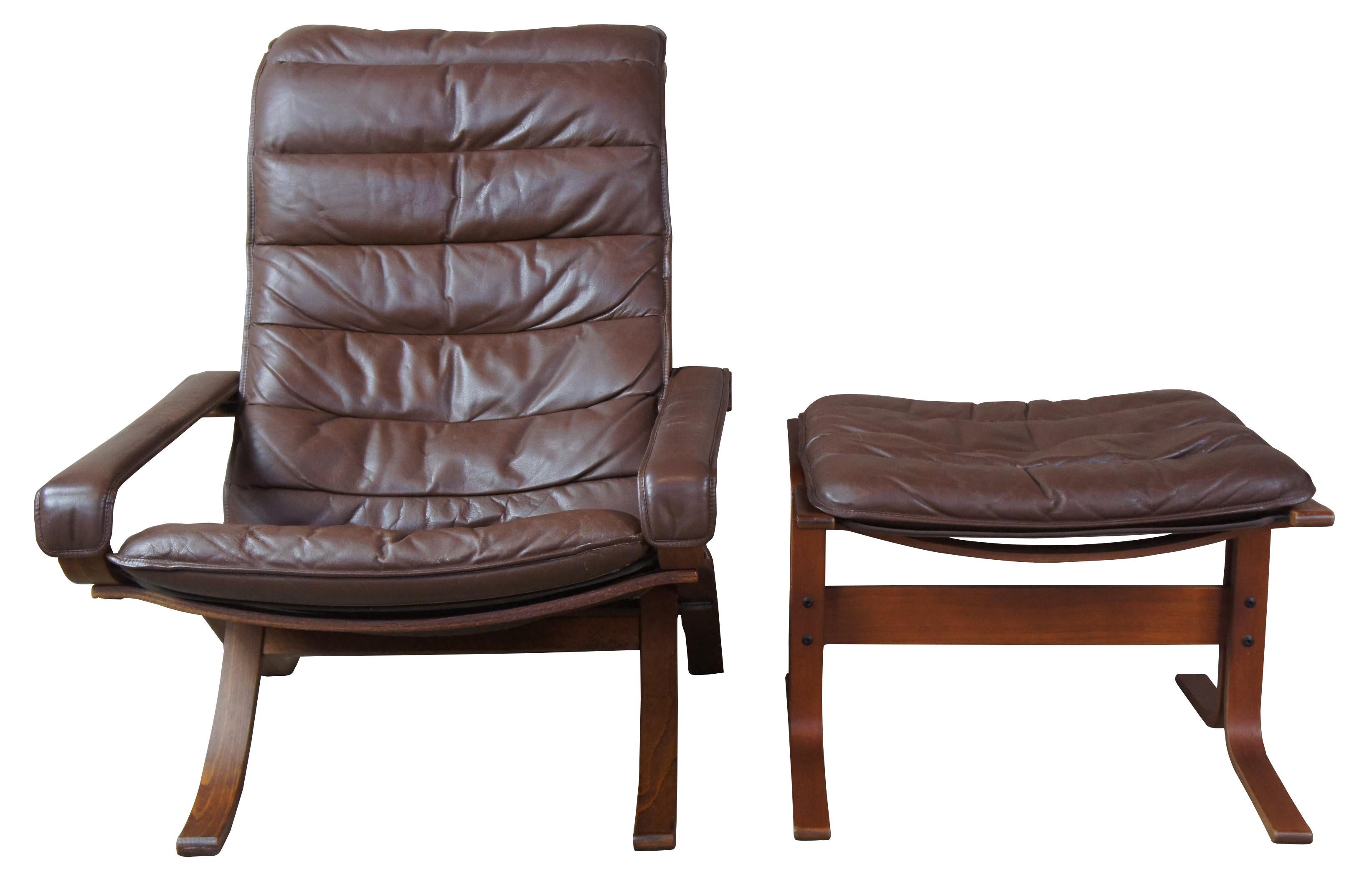 Scandinavian Modern Ingmar Relling Westnofa Leather Lounge Flex Armchair Ottoman Scandinavian MCM