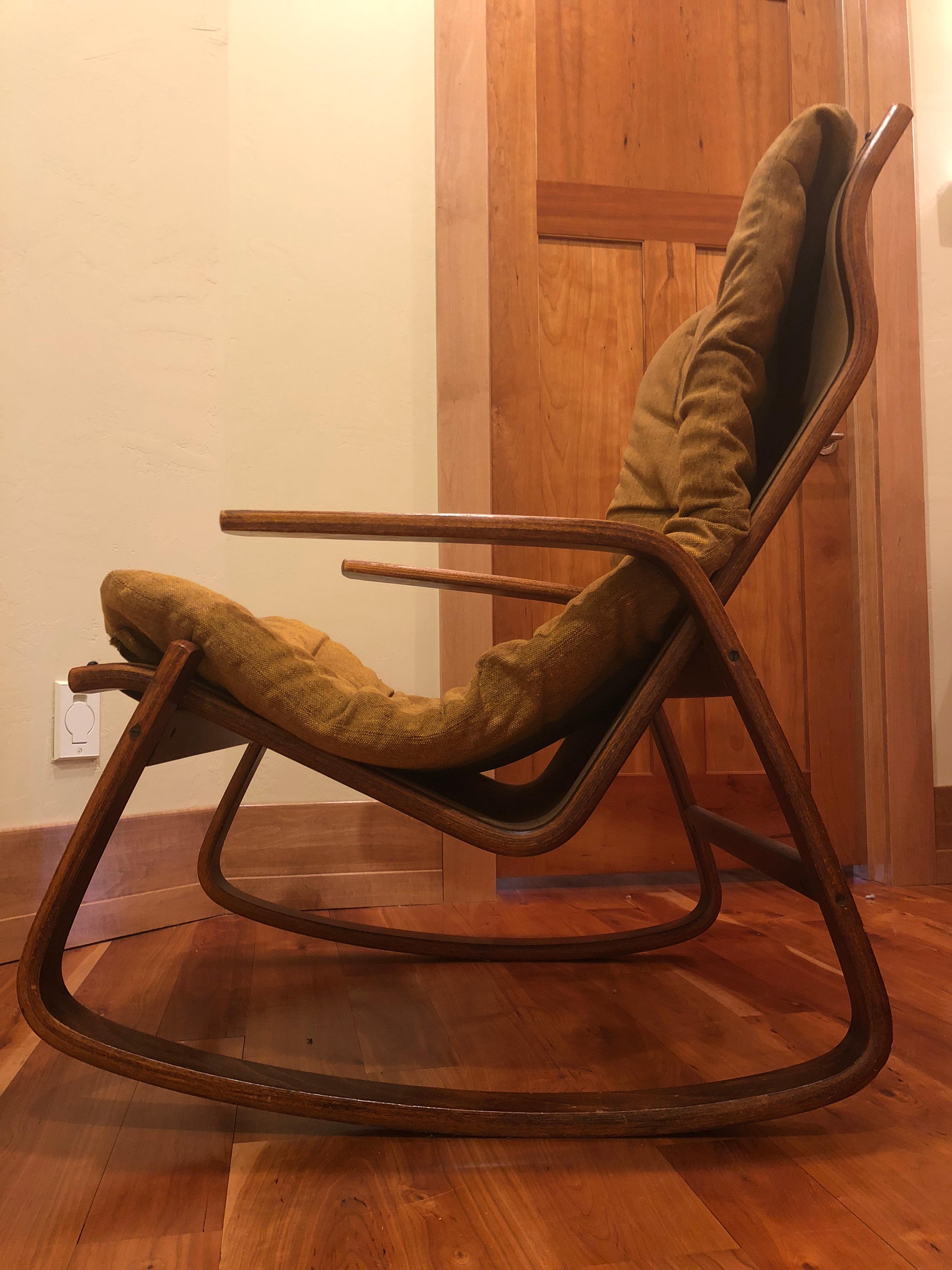 Ingmar Relling Westnofa Norwegian Midcentury Teak Canvas Bentwood Rocking Chair 3