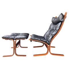 Ingmar Relling Westnofa Siesta Lounge Chair Ottoman Dark Chocolate Leather