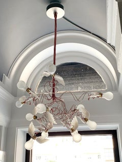Ingo Maurer Bird Chandelier with Feather Wings and Red Cable