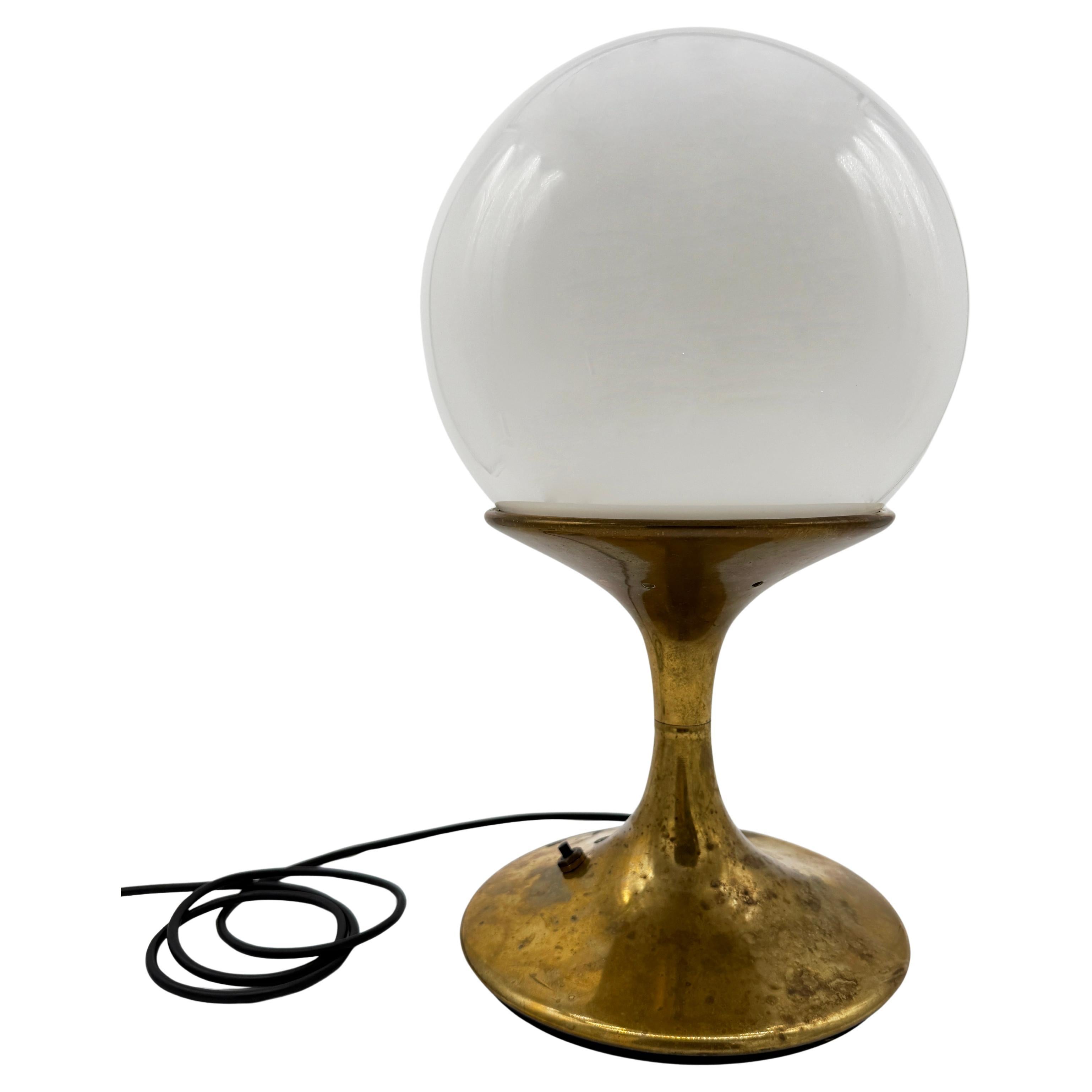 Ingo Maurer for Stilnovo Brass Table Lamp with White Opaline Glass, Italy 1950s