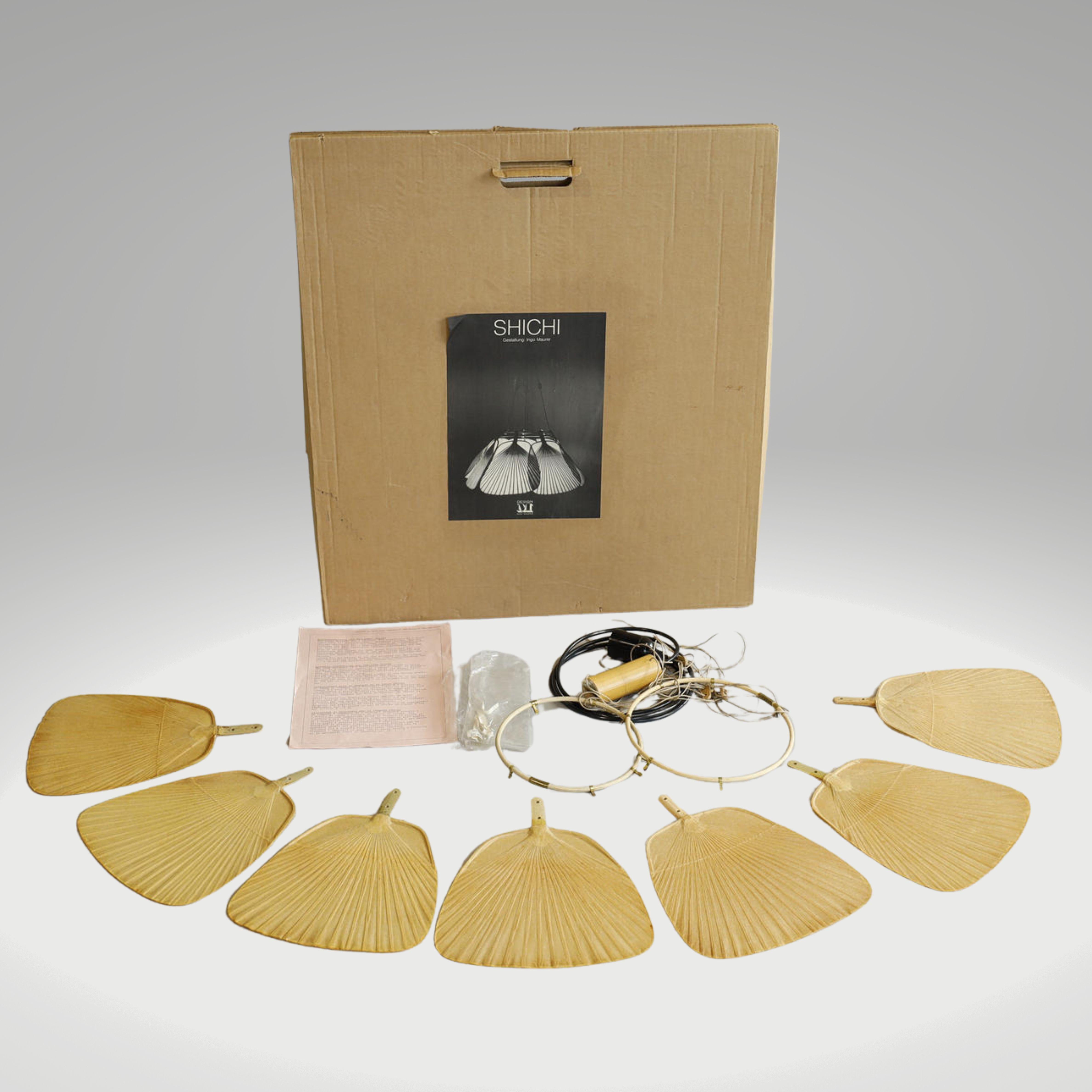 Ingo Maurer 'Uchiwa' Chandelier in Original box, Unused, Germany, 1970s In Good Condition For Sale In Budapest, HU