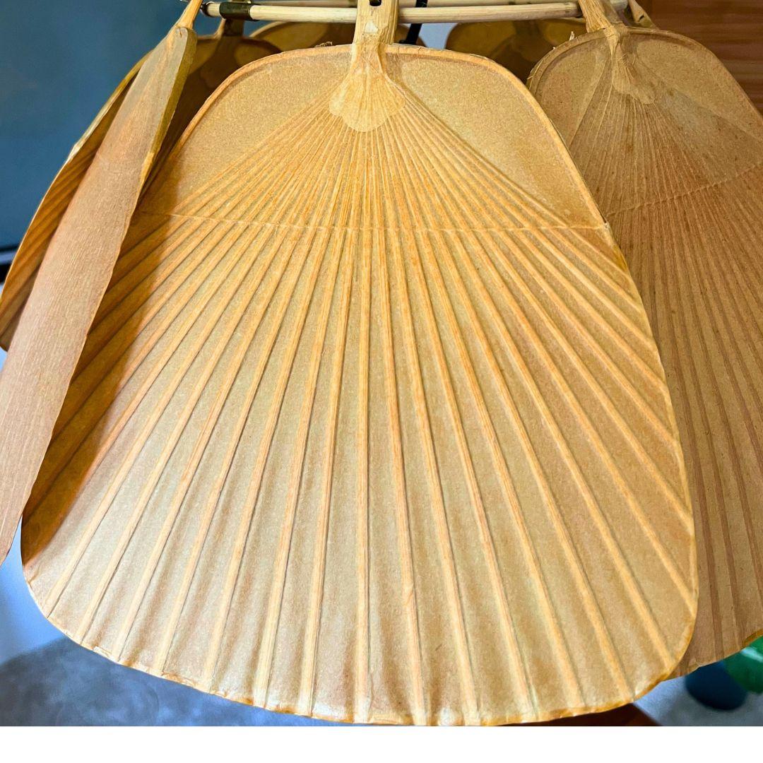 Bamboo Ingo Maurer 'Uchiwa' Chandelier in Original box, Unused, Germany, 1970s For Sale