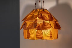 Ingo Maurer Uchiwa Fan Ceiling Lamp in Lacquered Rice-Paper and Bamboo, 1970's