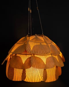 Ingo Maurer Uchiwa Fan Ceiling Lamp in Lacquered Rice-Paper and Bamboo, 1970's