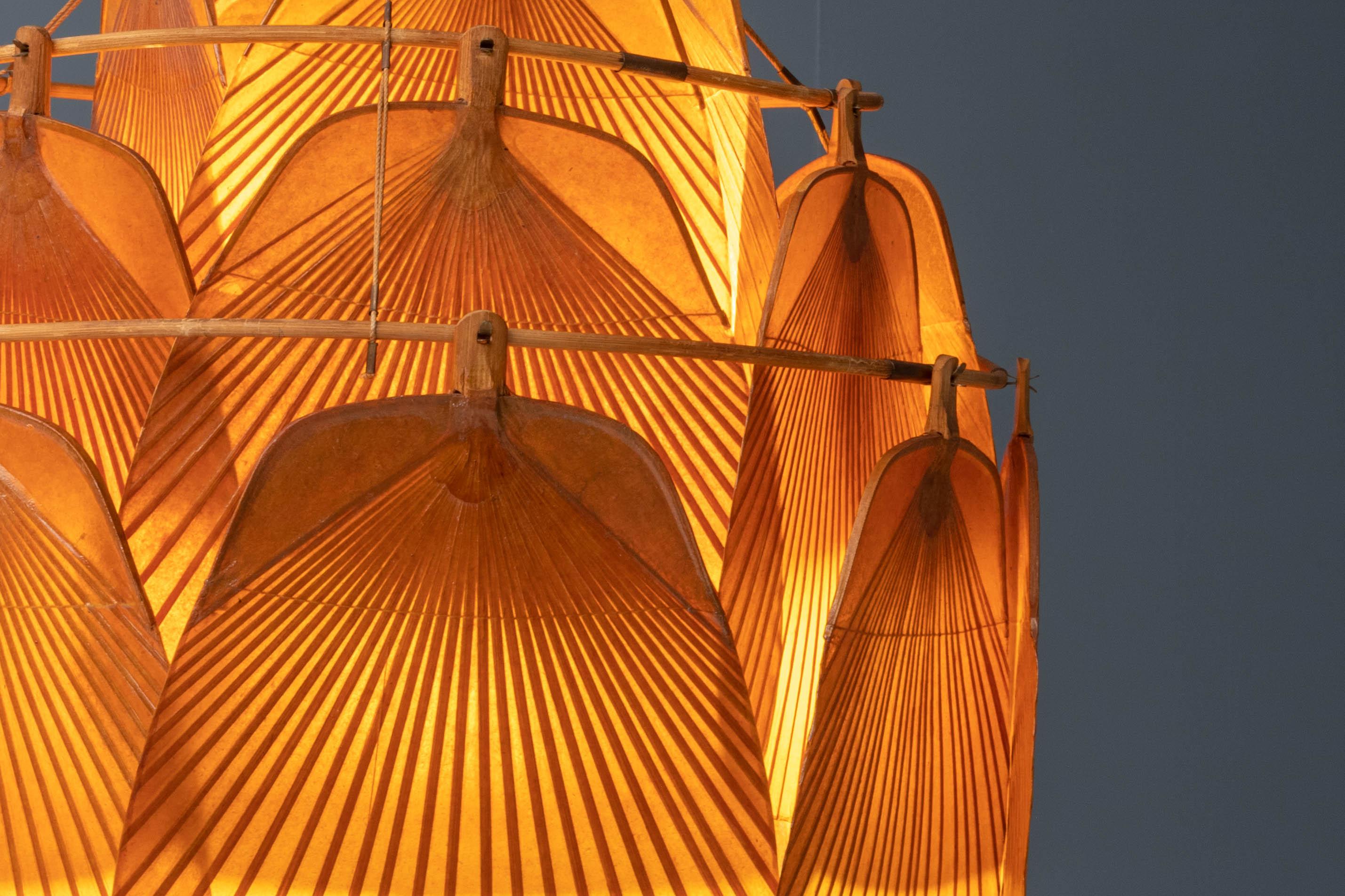 Ingo Maurer Uchiwa Fan Ceiling Lamp in Lacquered Rice-Paper and Bamboo, 1970's In Excellent Condition In Uithoorn, NL