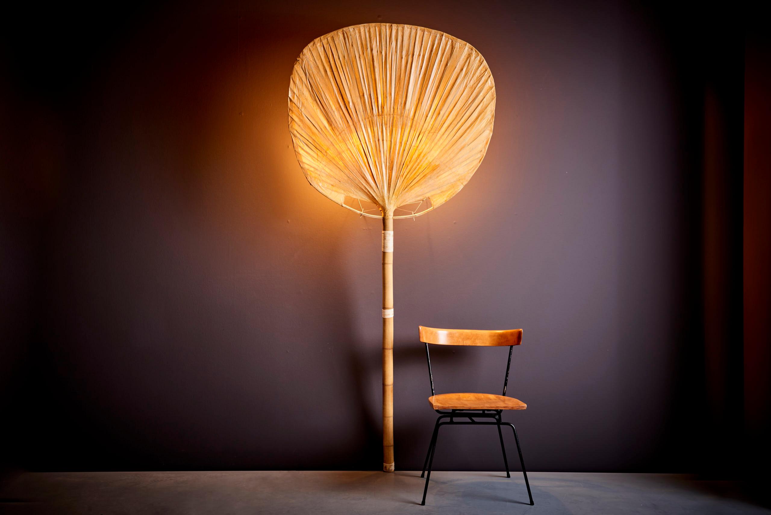 Mid-Century Modern Ingo Maurer Uchiwa Floor Lamp in Bamboo and Paper, Germany 1970s  For Sale