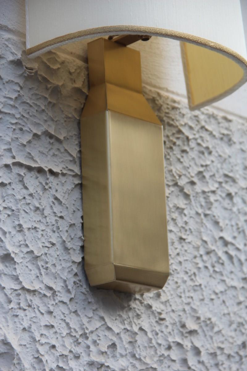 Ingot Wall Sconce Italian Design Brass Satin Modern Silk Shantung Dome Handmade For Sale 10