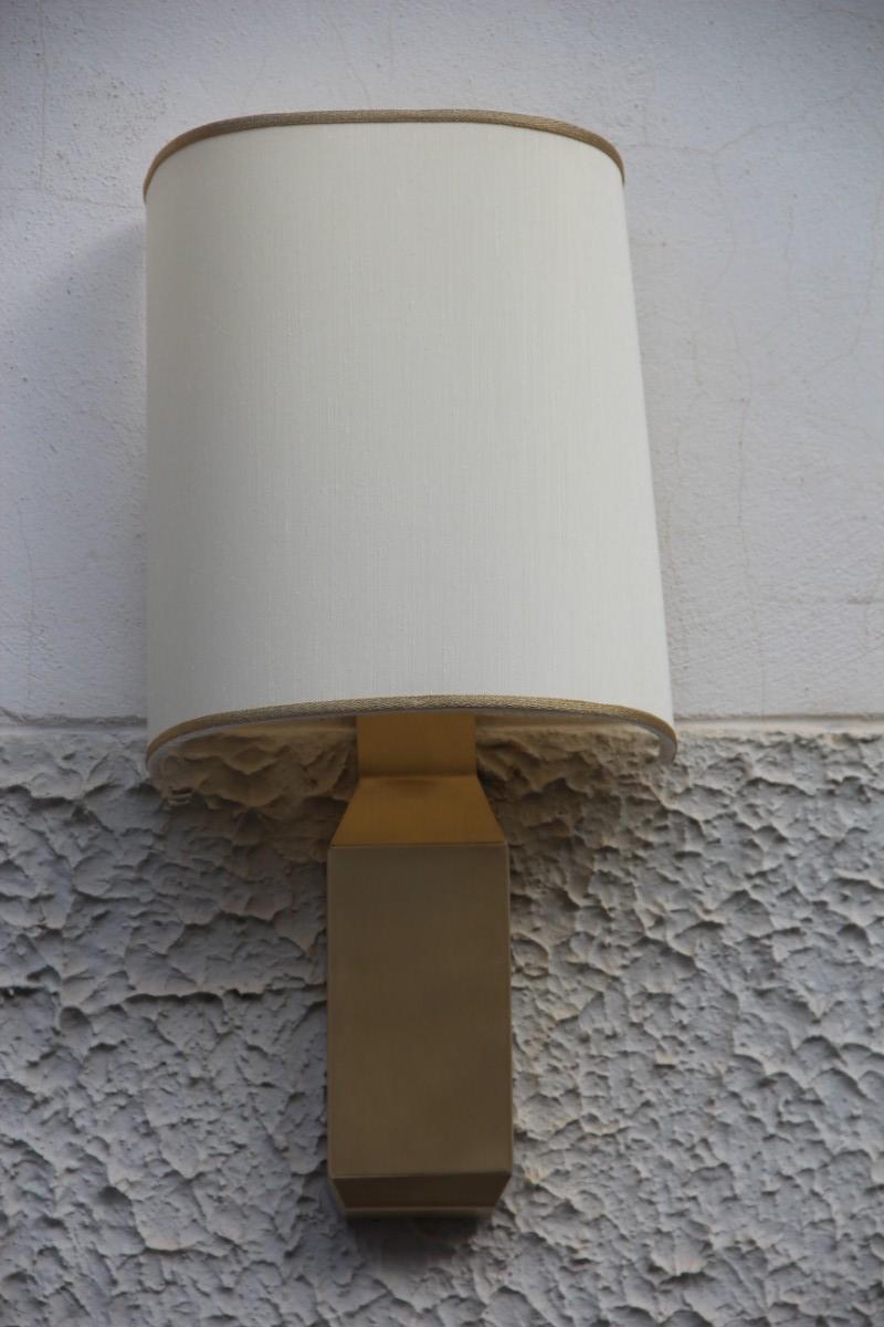Ingot Wall Sconce Italian Design Brass Satin Modern Silk Shantung Dome Handmade For Sale 11