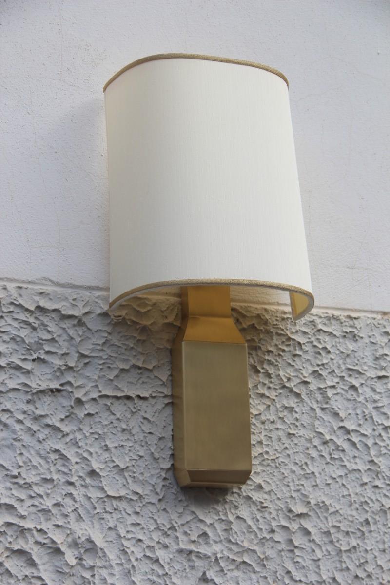 Elegant Ingot wall sconce Italian design brass satin modern silk shantung Dome handmade.