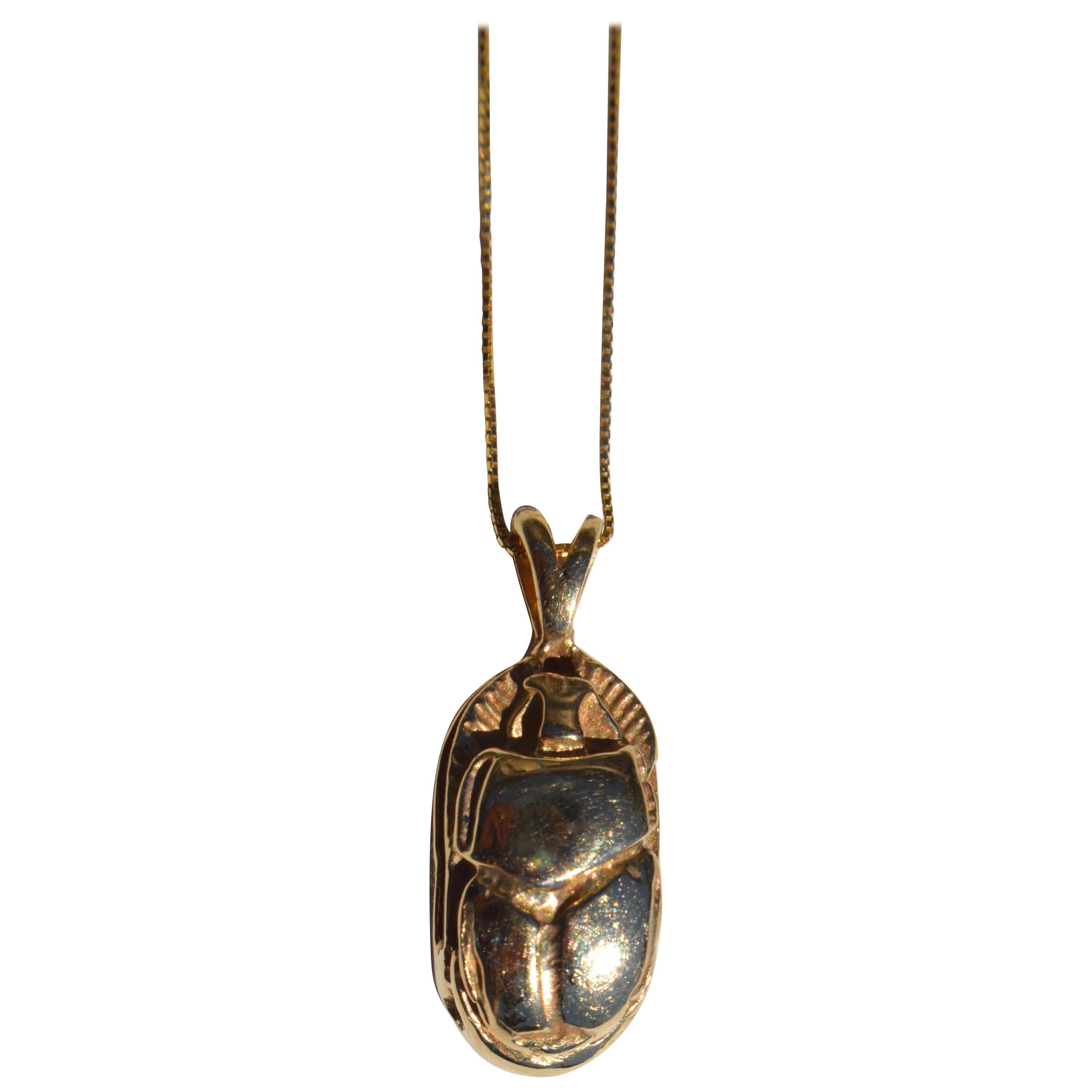 Ingram Cecil 14 Karat Gold Scarab Beetle Pendant Necklace For Sale