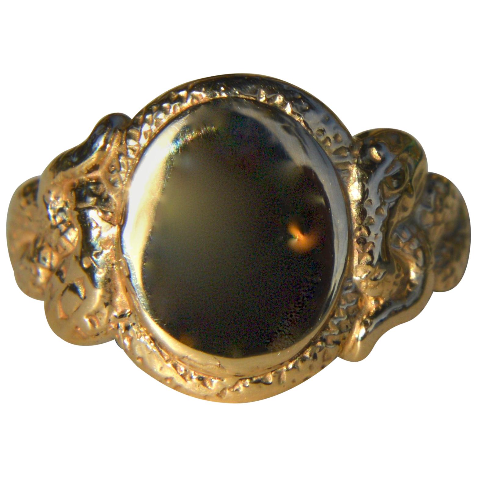 Ingram Cecil Medusa 14 Karat Gold Snake Signet Ring For Sale