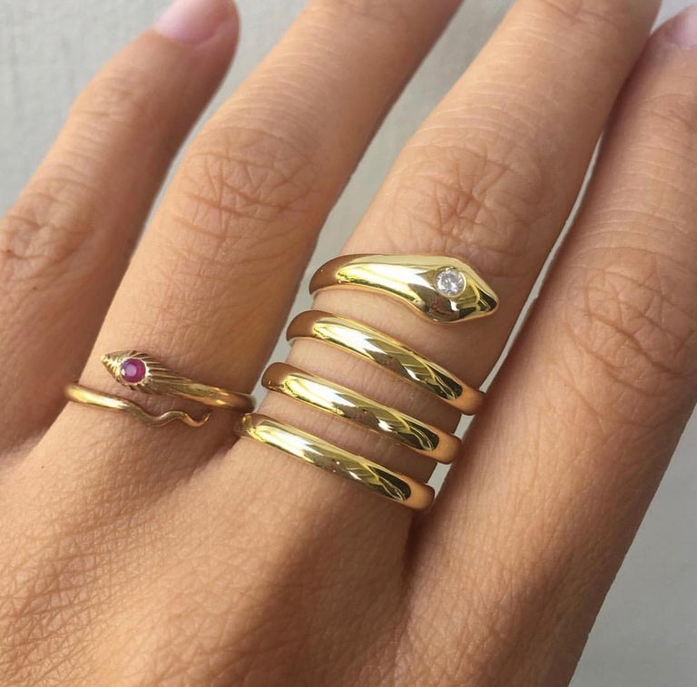 Ingram Cecil Snake Wrap Diamond 14 Karat Gold Statement Ring For Sale