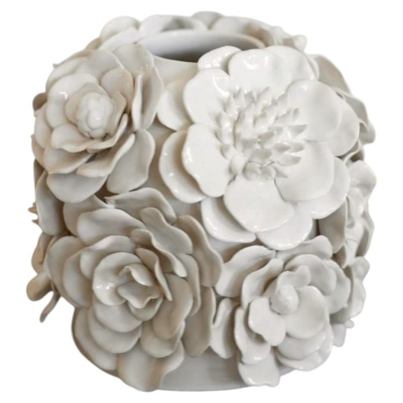 Ingram White Porcelain Floral Bottle Neck Vase