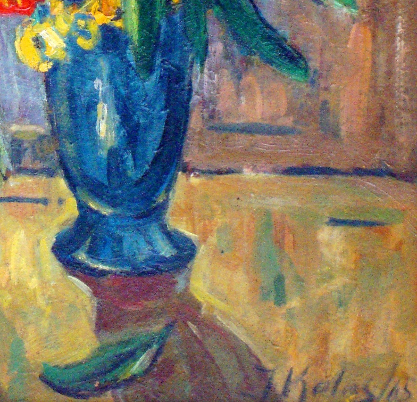 Peonie  1965, olio su cartone, 70x58 cm - Painting Impressionismo di Ingrīda Kalns