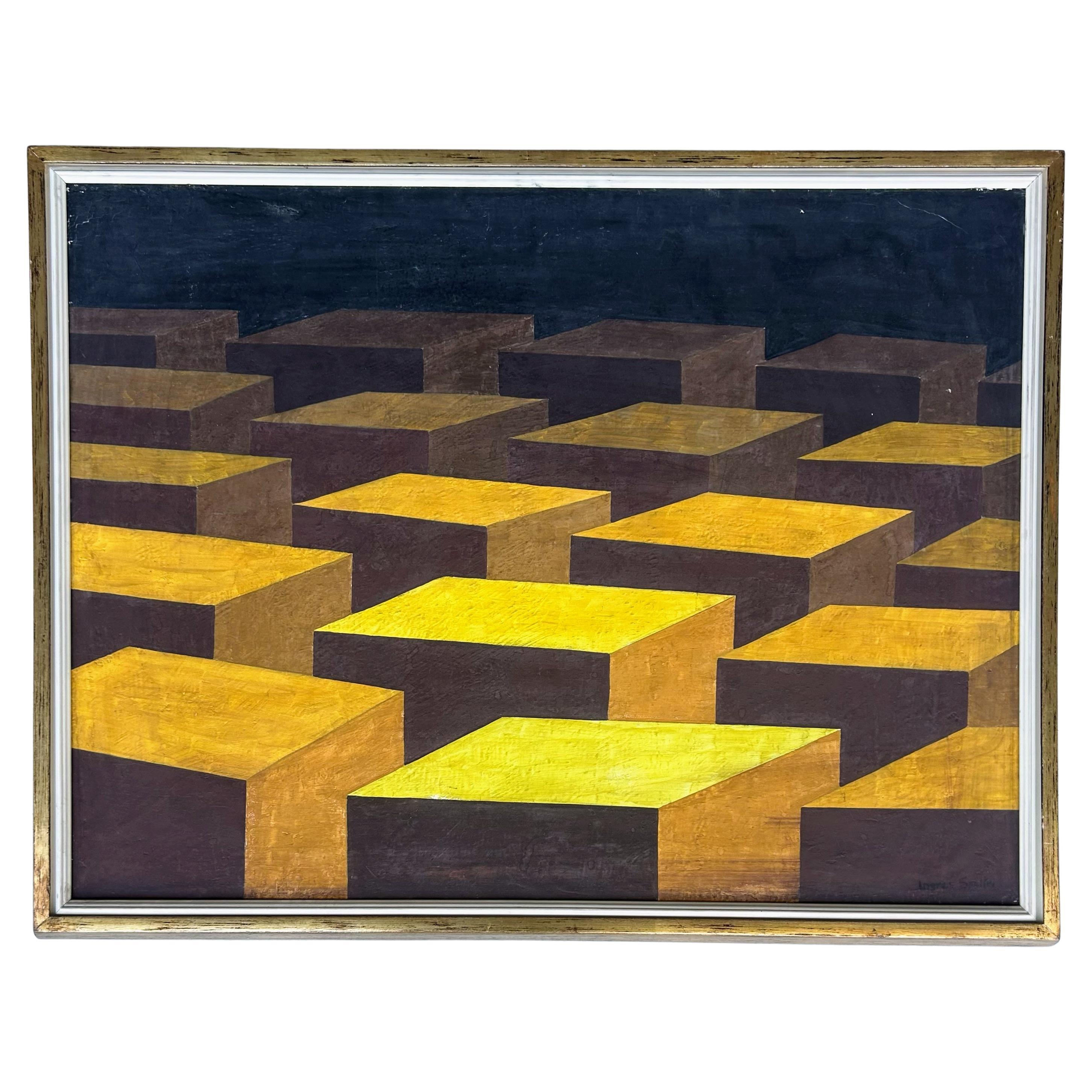 Ingres Speltri Modernist Op Art Abstract Geometric Painting, Brazil