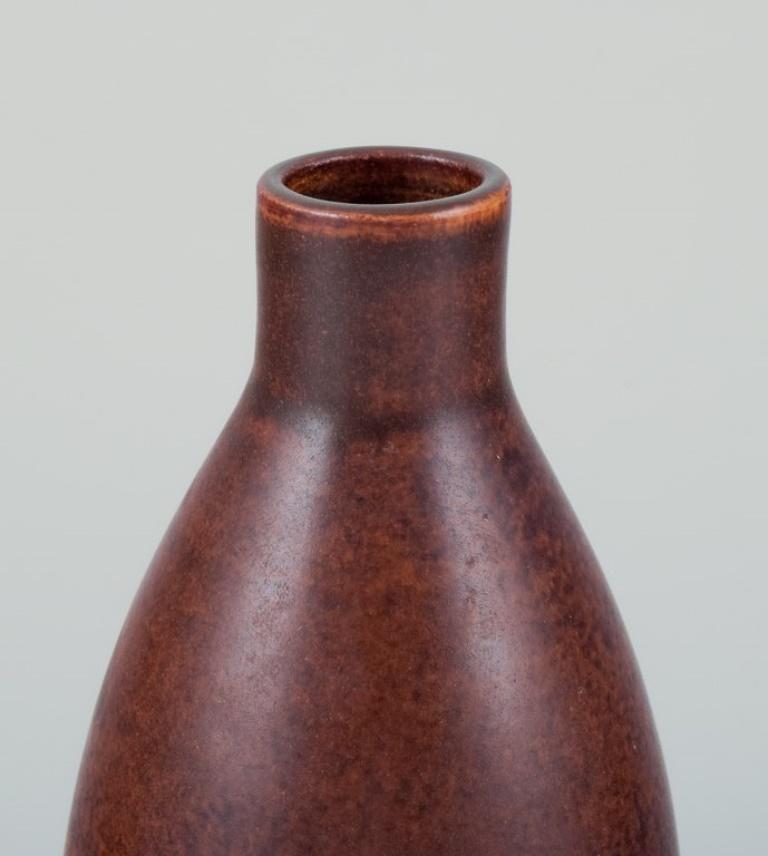 Scandinavian Modern Ingrid and Erich Triller. Ceramic vase with brown glaze. From 1970s For Sale
