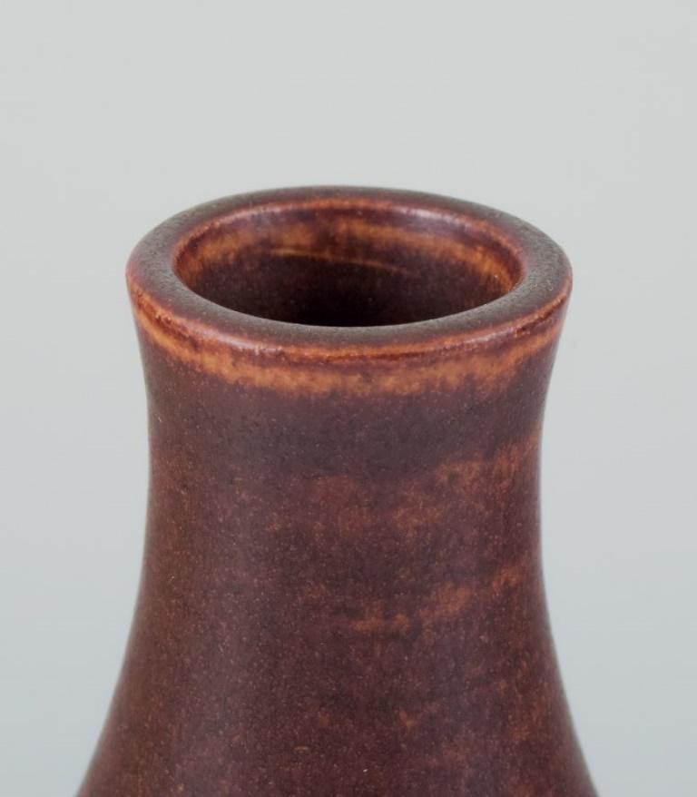 Swedish Ingrid and Erich Triller. Ceramic vase with brown glaze. Sweden, 1970s For Sale