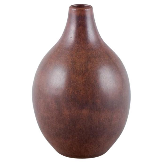 Ingrid and Erich Triller. Ceramic vase with brown glaze. Tobo, Sweden. For Sale