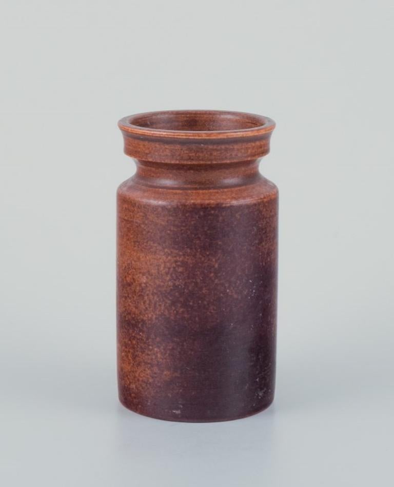 Scandinavian Modern Ingrid and Erich Triller, Sweden. Ceramic vase with brown toned glaze, 1970s For Sale