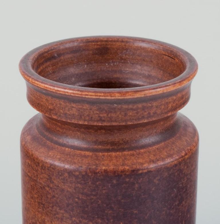 Swedish Ingrid and Erich Triller, Sweden. Ceramic vase with brown toned glaze, 1970s For Sale