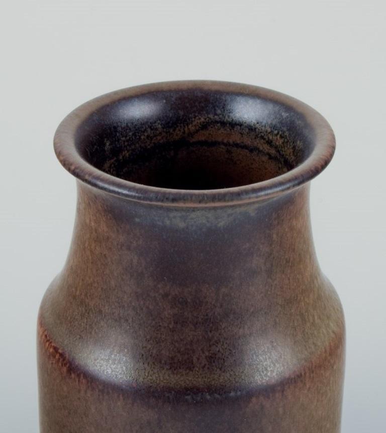Swedish Ingrid and Erich Triller, Sweden. Ceramic vase with green-brown toned glaze For Sale