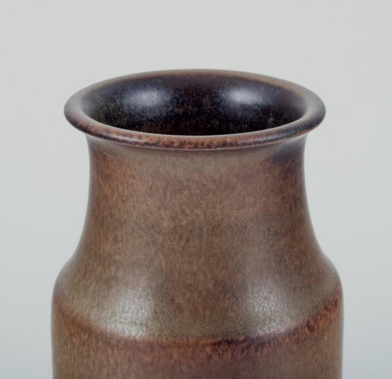 Glazed Ingrid and Erich Triller, Sweden. Ceramic vase with green-brown toned glaze For Sale