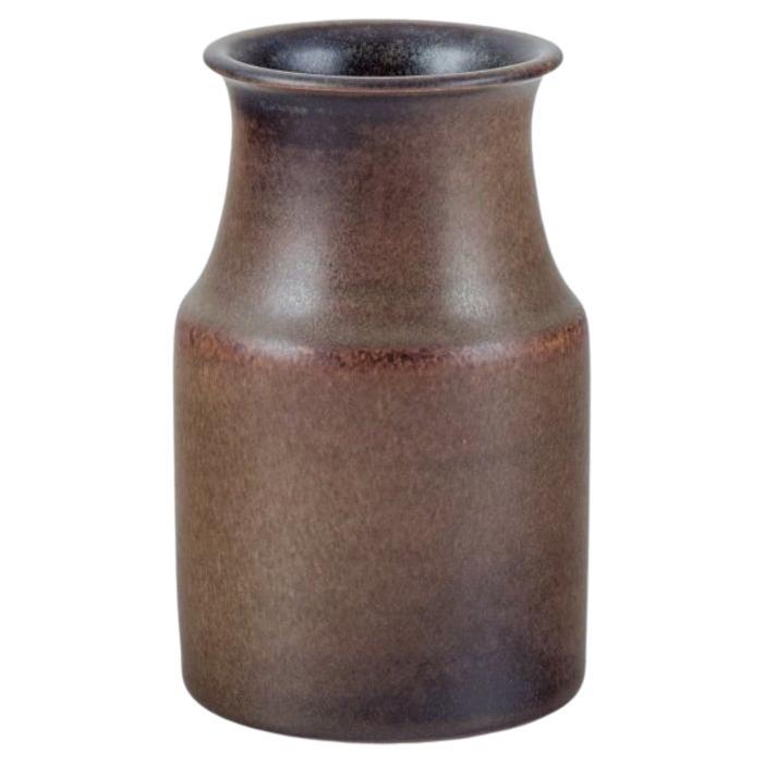Ingrid and Erich Triller, Sweden. Ceramic vase with green-brown toned glaze For Sale