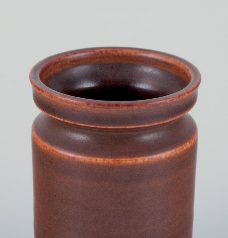 Swedish Ingrid and Erich Triller, Sweden. Unique ceramic vase with brown toned glaze For Sale
