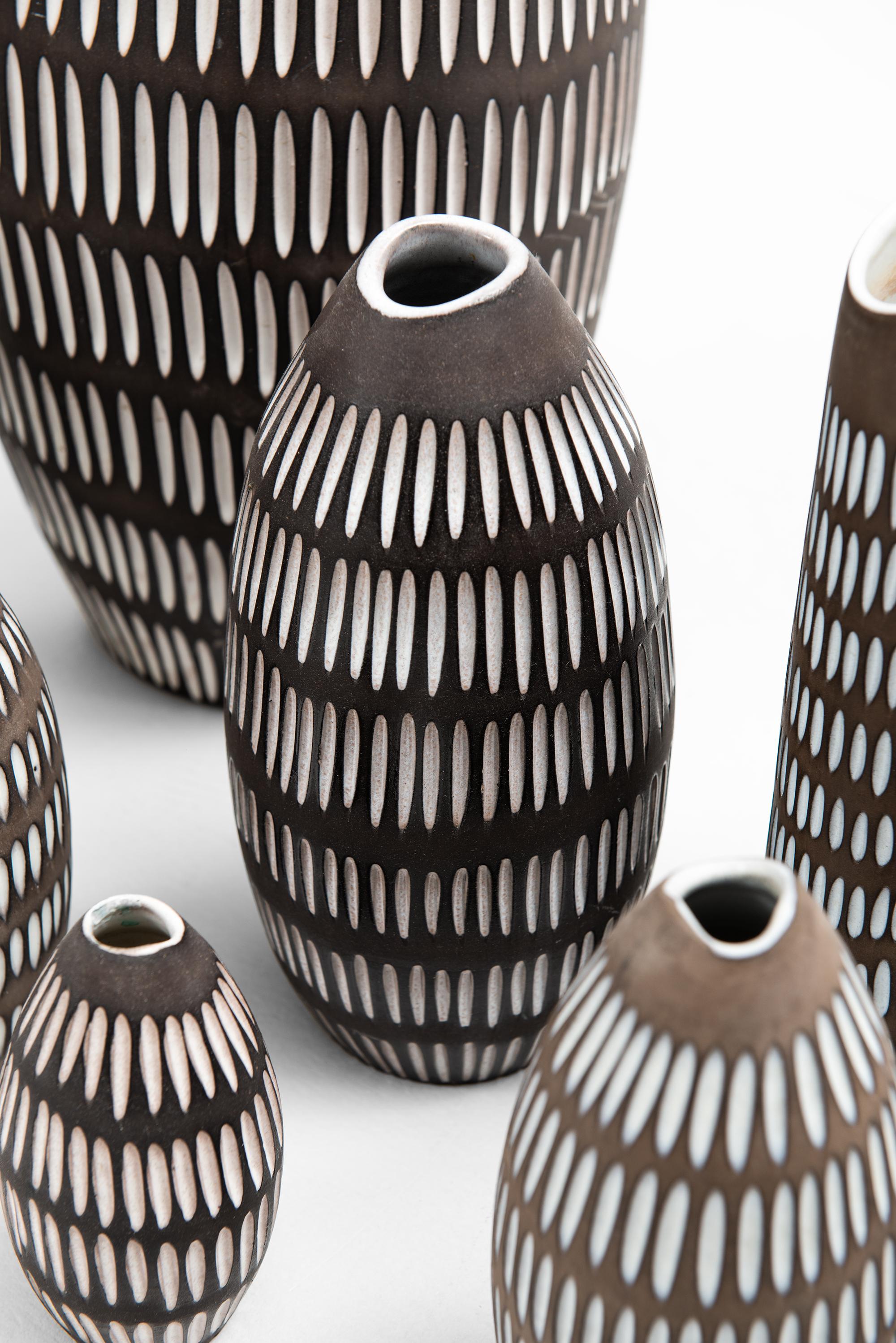 Swedish Ingrid Atterberg Ceramic Vases Model Negro Produced by Upsala Ekeby in Sweden