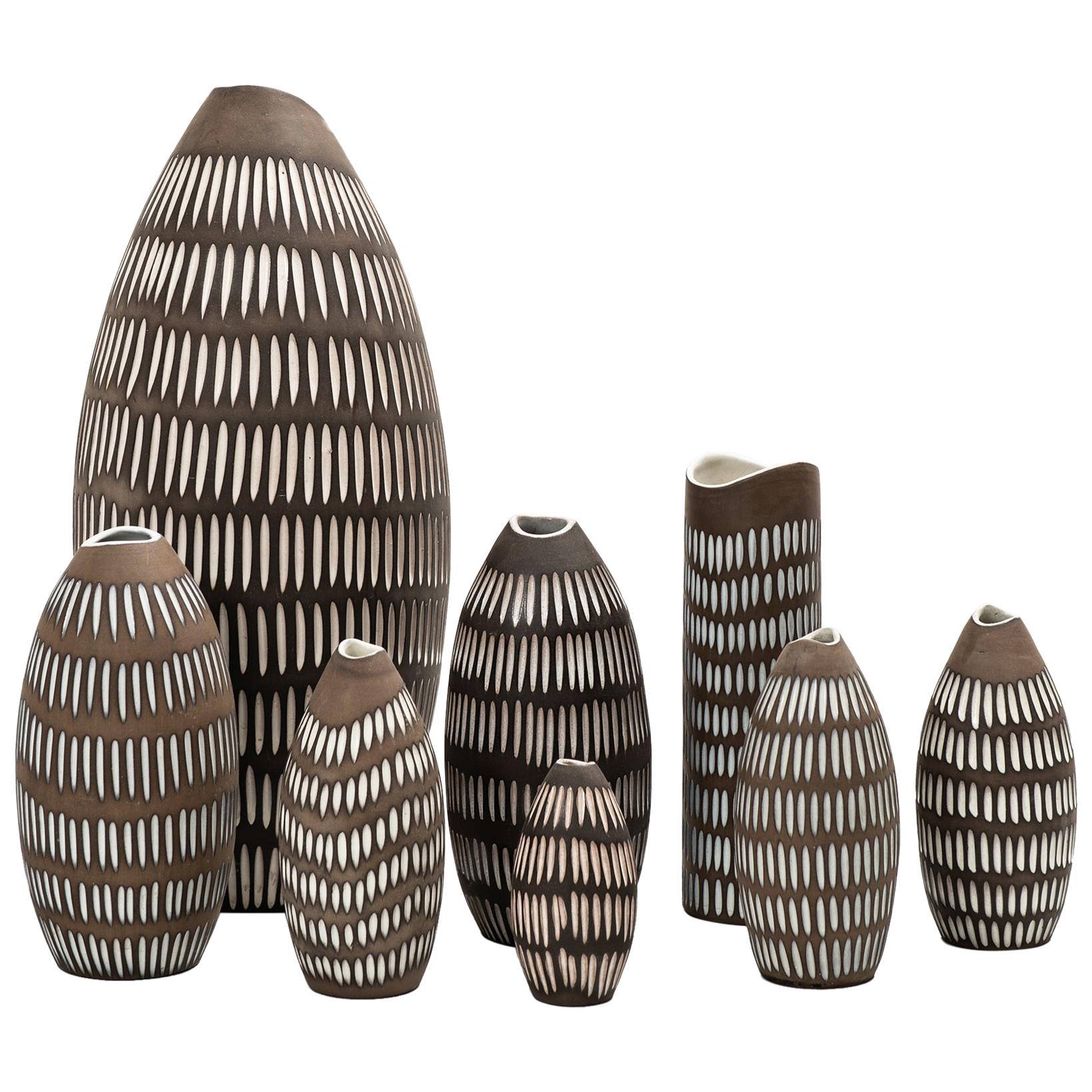Ingrid Atterberg Ceramic Vases Model Negro Produced by Upsala Ekeby in Sweden