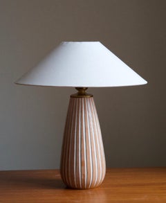 Ingrid Atterberg, Fluted Table Lamp, Ceramic, Brass, Sweden, Upsala Ekeby, 1950s