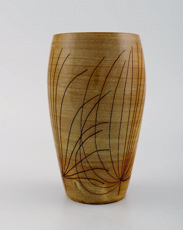 Scandinavian Modern Ingrid Atterberg for Uppsala Ekeby, Papyrus Vase in Glazed Stoneware For Sale