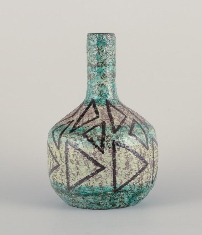 Scandinavian Modern Ingrid Atterberg for Upsala Ekeby.  Large ceramic vase with abstract design For Sale