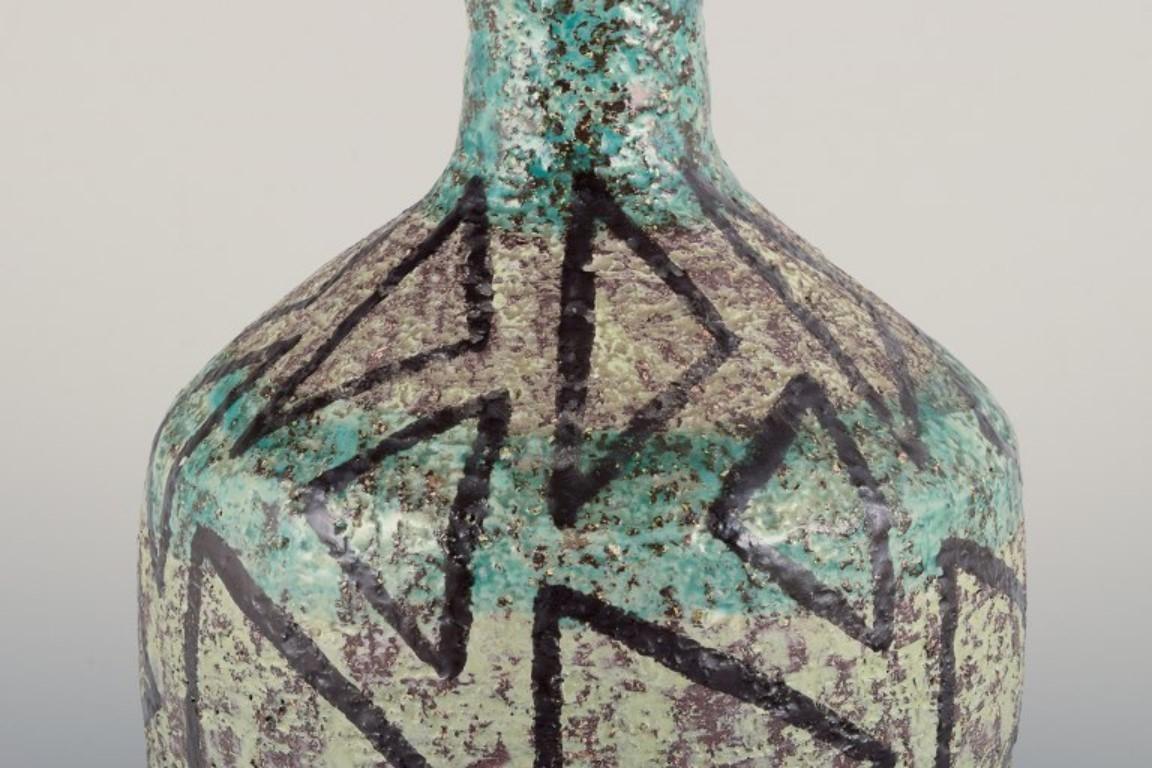 Glazed Ingrid Atterberg for Upsala Ekeby.  Large ceramic vase with abstract design For Sale