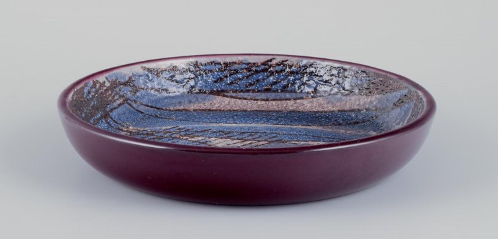 Glazed Ingrid Atterberg for Upsala Ekeby. Low ceramic bowl with abstract design. For Sale