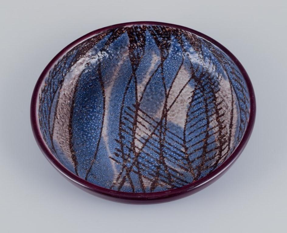 Ingrid Atterberg for Upsala Ekeby. Low ceramic bowl with abstract design. For Sale