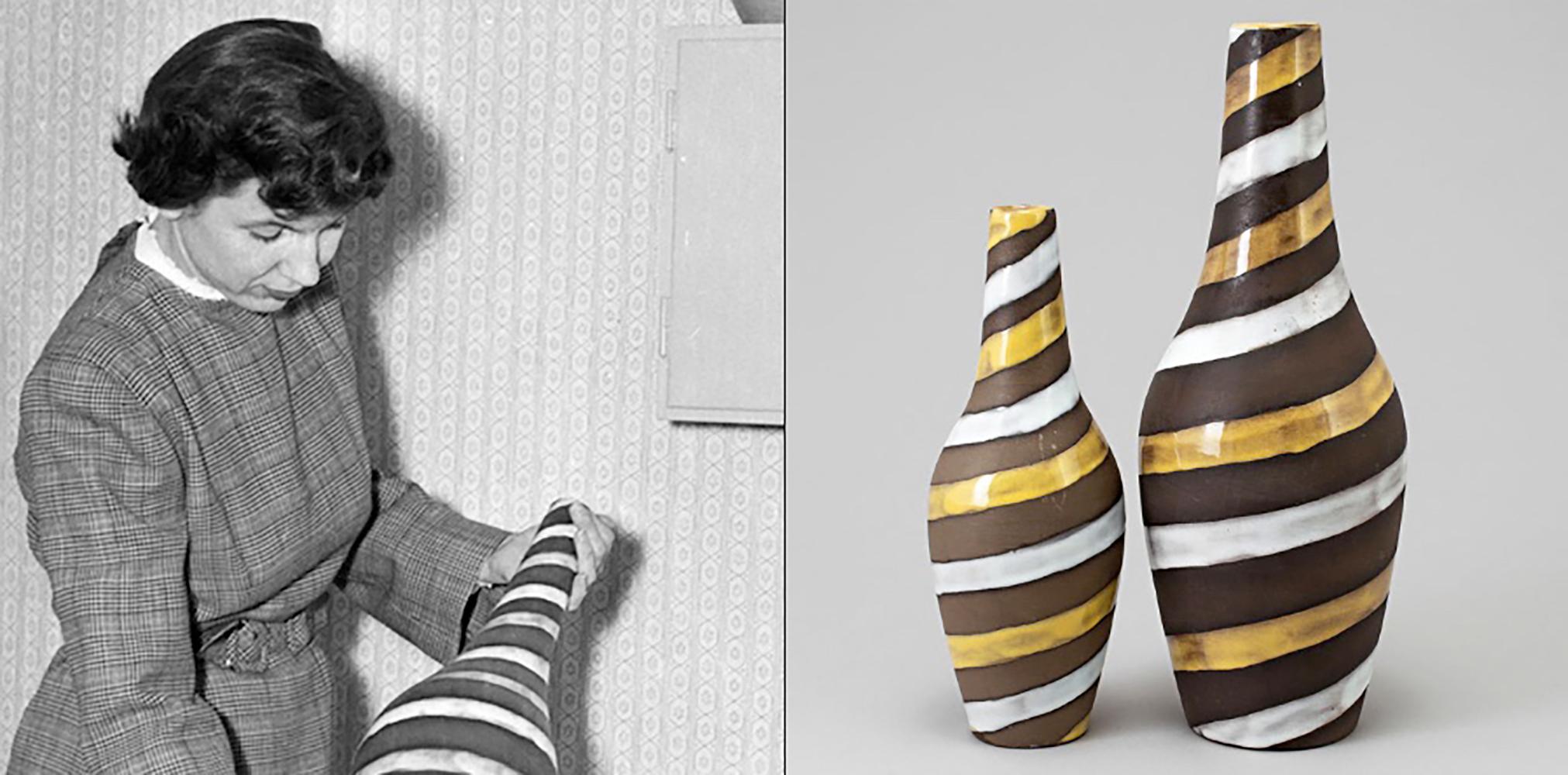 Ingrid Atterberg for Upsala Ekeby Pair of Ceramic 1940s Lamps - Signed For Sale 1